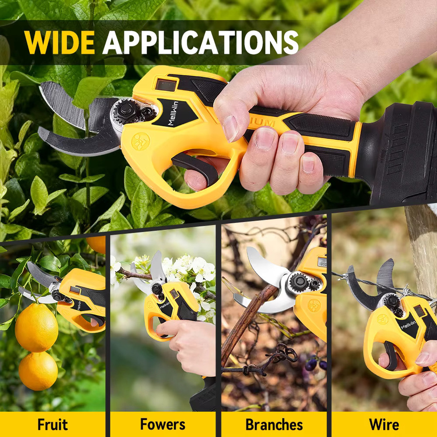 MELLWIN Bürstenlose Elektro-Gartenschere mit 32 mm Schneidkapazität und 2 Gängen, gelbe elektrische Schere für Obstbäume und Bonsai, kompatibel mit Makita 18V Akku LXT - Bild 5