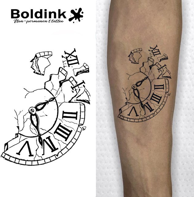 Boldink Shattered Clock Temporäres Tattoo, wasserfest, semi-permanent - Bild 1
