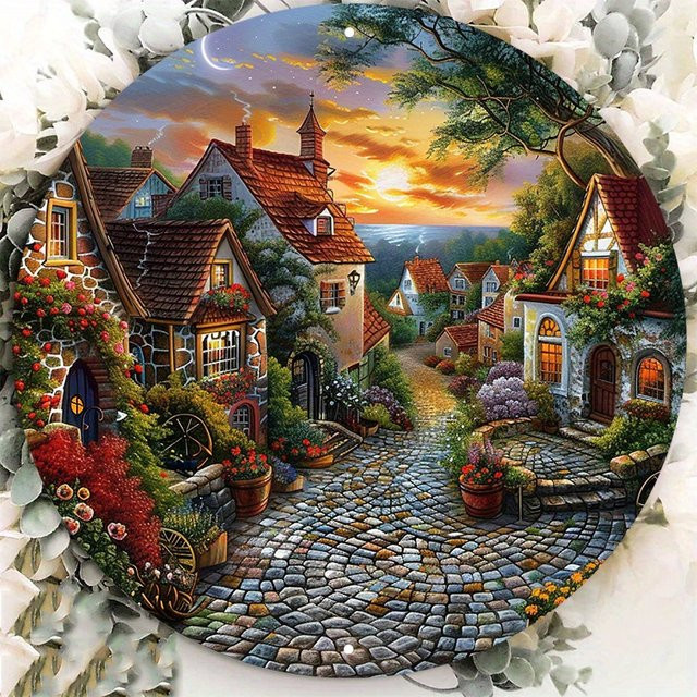 Rundes Aluminium-Metallwandschild Potdemiel mit Landschaftsmotiv, Mehrfarbig, Durchmesser: 20,32 cm - Bild 1