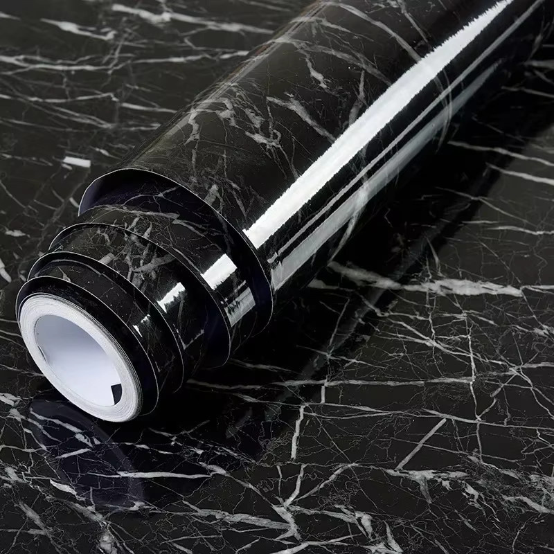 KADUO Selbstklebende Marmor Tapete aus PVC in Gemstone Grey, Wasserdicht und Glänzend für Küche und Wohnbereich - Bild 1