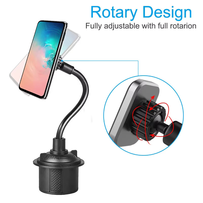 Magnetischer 2-in-1 Auto-Halter für Getränke und Smartphone mit flexiblem Schwanenhalsarm und 6 Magneten in Schwarz oder Grau - Bild 3