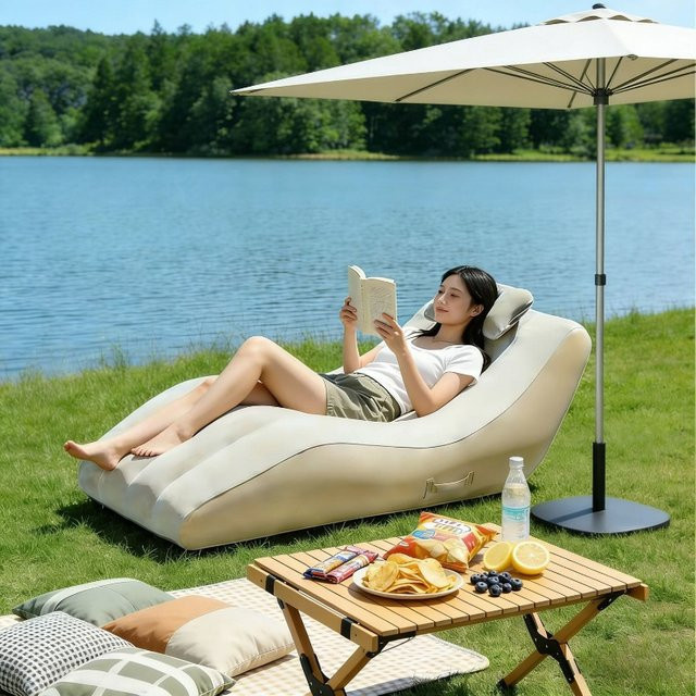 Tommy You Automatisches aufblasbares Sofa in Beige, elektrischer Outdoor-Lounge-Sessel mit Neigefunktion - Bild 1