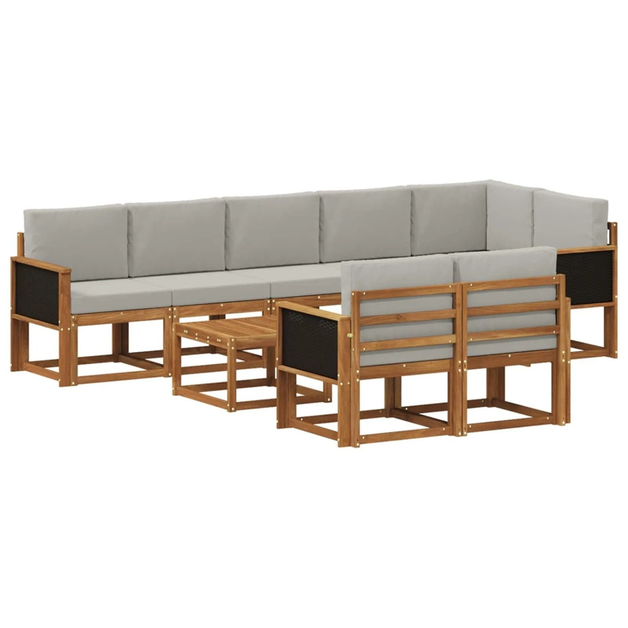 vidaXL Outdoor-Sofagarnitur 9-teilig L-Form aus Akazienholz und grauem Polyester mit UV-beständigen Kissen - Bild 2
