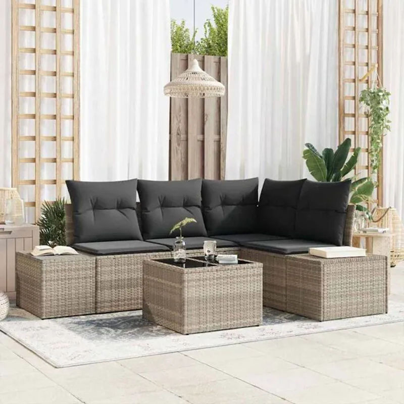 Vidaxl 5-tlg. Garten-Sofagarnitur aus Polyrattan mit Kissen in Grau - Bild 1