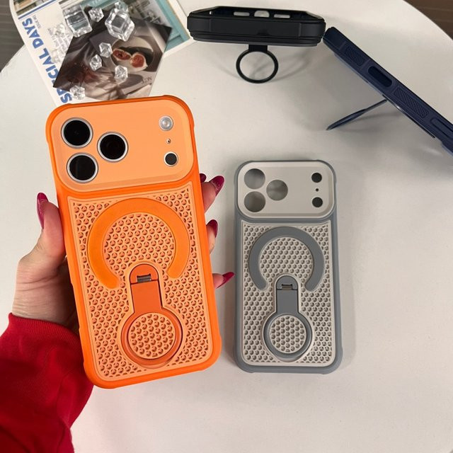 SUNWARD MagSafe Kühlring-Ständer Handyhülle für iPhone mit Wärmeableitung in Orange - Bild 1