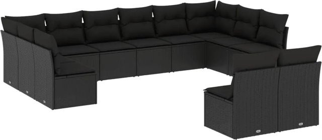 vidaXL 12-tlg. Garten-Sofagarnitur in L-Form aus Poly-Rattan mit Kissen und Stauraum, Schwarz - Bild 1