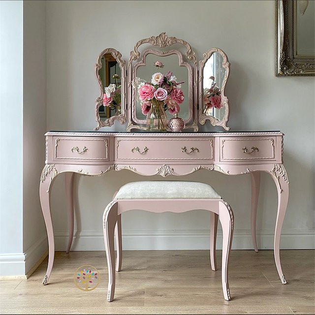 ZHIO Schminktisch mit dreifachem Spiegel und Schublade in Rosa, moderner Make-up-Tisch für das Schlafzimmer - Bild 1