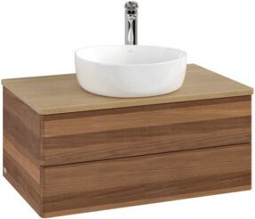 V&B Waschtischunterschrank Antao ohne Frontstruktur in Eiche Honig und Braun, B/T/H: 80 x 36 x 50 cm - Bild 1