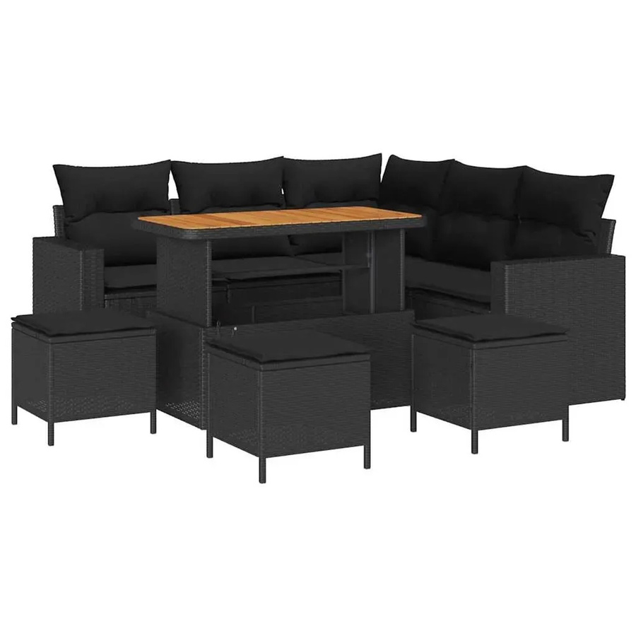 vidaXL Garten-Sofa-Set aus Polyrattan in Schwarz, 9-teiliges L-Shape Outdoor-Set mit Polsterkissen für Terrasse und Garten - Bild 2