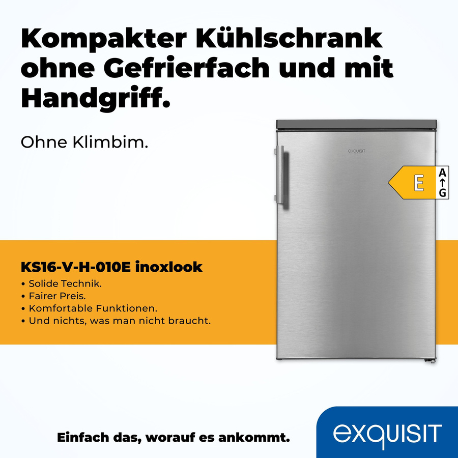 Exquisit KS16-V-H-010E Vollraumkühlschrank in Silver mit Inoxlook, Flaschenregal und LED-Innenbeleuchtung, B/T/H: 57,5 x 60,0 x 133,0 cm - Bild 2
