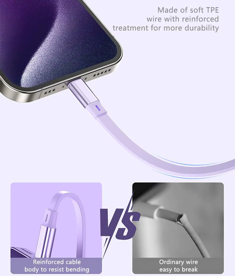 ILEPO USB-C auf USB-C Schnellladekabel mit 100 W Leistung, einziehbares Datenkabel in Schwarz, Länge: 1 m - Bild 4