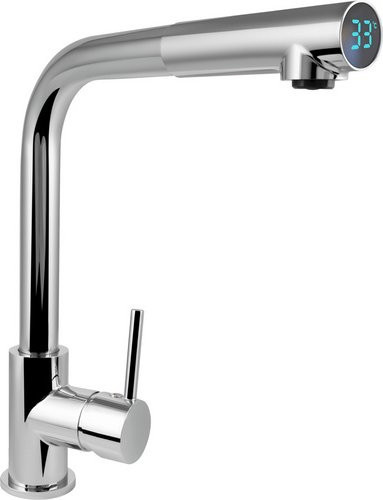 WELLWATER Einhebelmischer mit LED-Temperaturanzeige und schwenkbarem Auslauf, verchromt, silberfarben - Bild 1