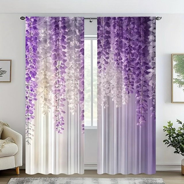 Lampayan Set aus 2 modernen floralen Vorhängen in Lila aus Polyester, B: 100 cm, H: 140 cm - Bild 1