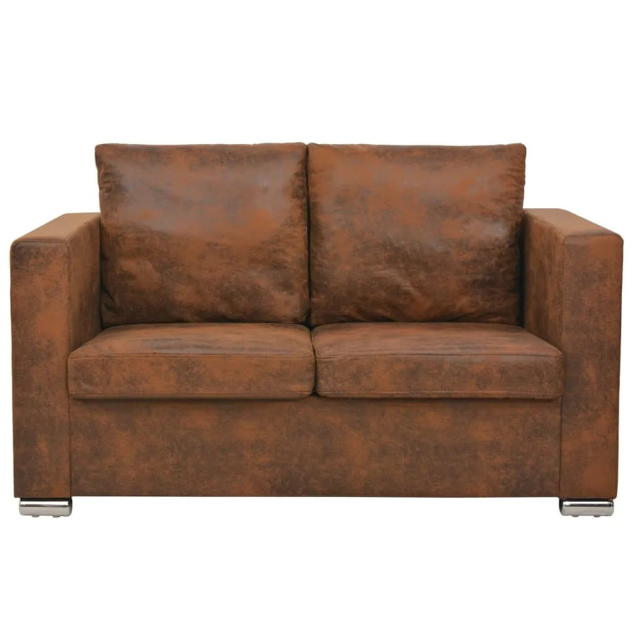vidaXL 2-Sitzer Sofa in Braun mit künstlichem Wildleder und Holzrahmen, B/T/H: 137 x 73 x 82 cm - Bild 2