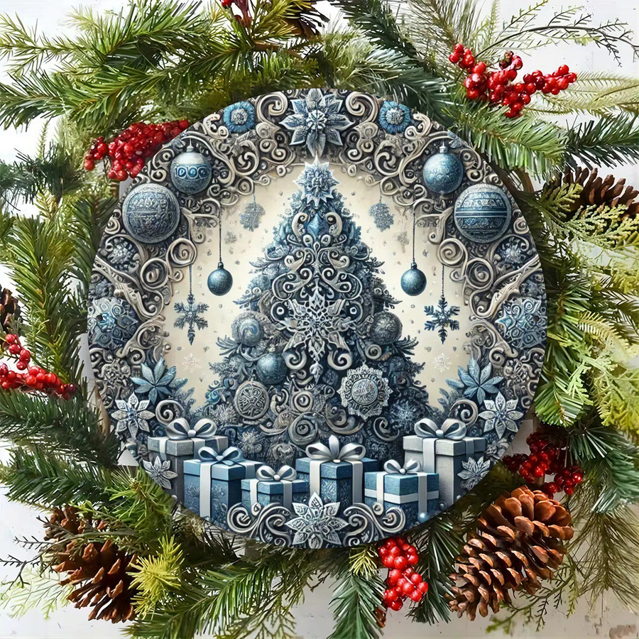 Dekoratives Weihnachtsbaumschild aus Eisen von Potdemiel in Blau, runde Metallwandkunst für dein Zuhause, Durchmesser: 19,8 cm - Bild 3