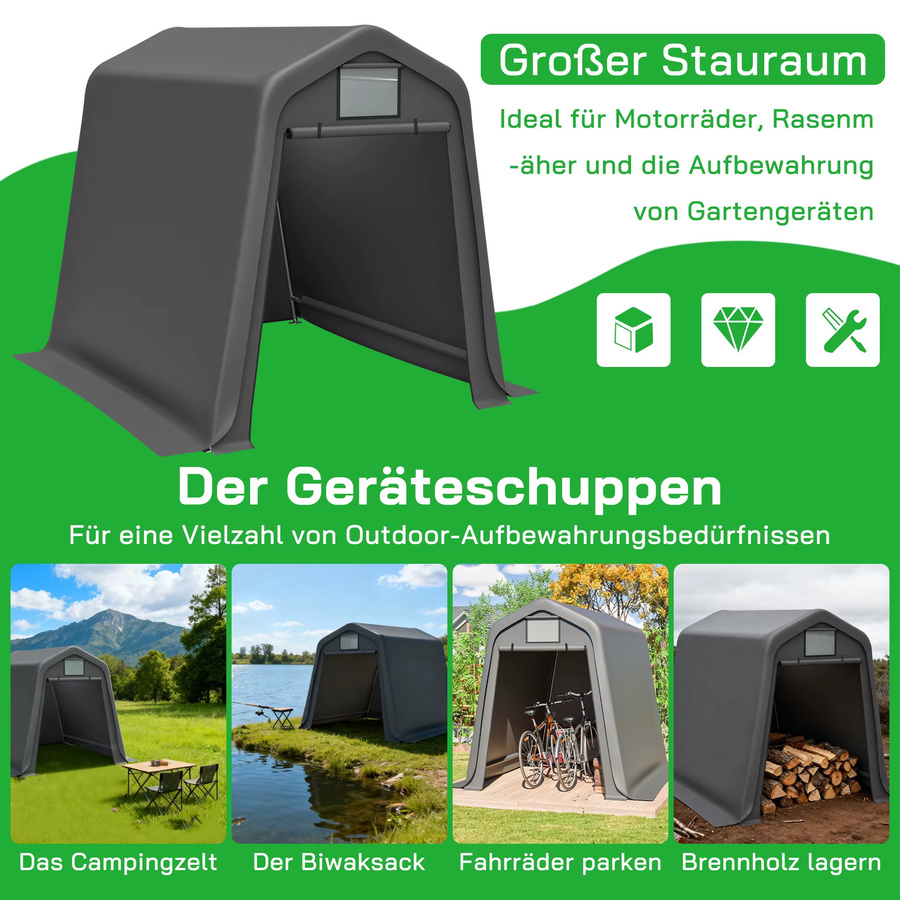 Jugacool Fahrrad-Aufbewahrungszelt in Grau, winddichtes und wasserdichtes PE-Material mit Jalousien, B/T/H: 245 x 183 x 217 cm - Bild 4