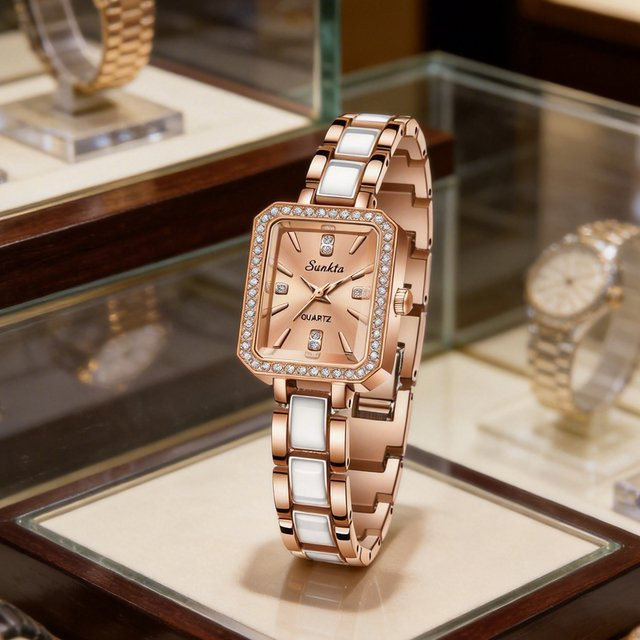 LIGE Digitaluhr, Quarz, Edelstahl, Gold, Diamantbesetzt, Damen - Bild 1