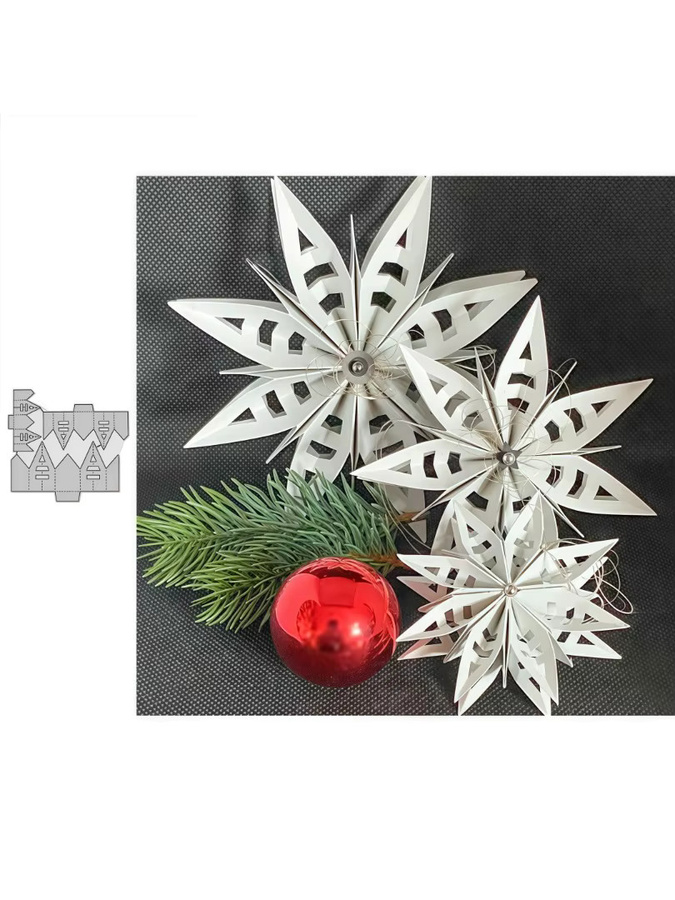 Set aus 3 faltbaren Metallschneidvorlagen in Silber mit Sternformen, Streifen und dreieckigen Ausschnitten für Weihnachtskarten - Bild 5