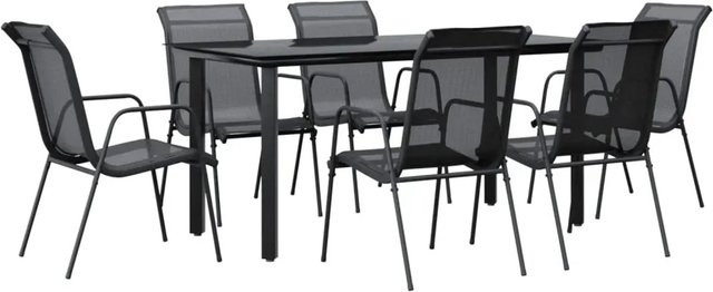 vidaXL 7-teilige Garten-Essgruppe aus Stahl und Textilene in Schwarz mit Glastisch - Bild 1