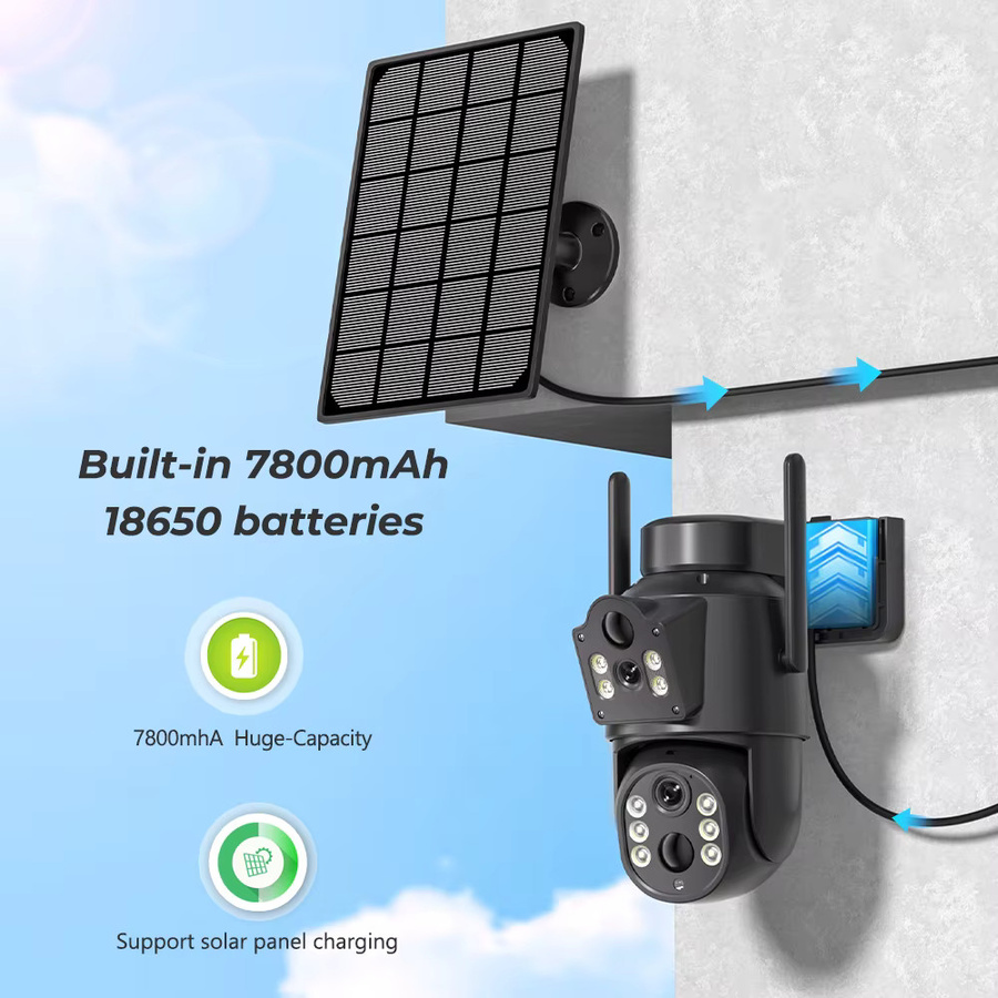 Abuntu Solar-WiFi-Kamera für den Außenbereich mit 8MP 4K HD Auflösung, Doppellinse und eingebautem Akku, drahtlose Videoüberwachung in Schwarz mit ICSee App-Unterstützung - Bild 2