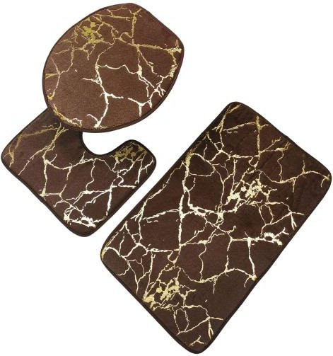3-teiliges Toilettenteppich-Set Medoc in Kaffeebraun mit Marmor-Design, rutschfest und schnell trocknend aus Polyester - Bild 1