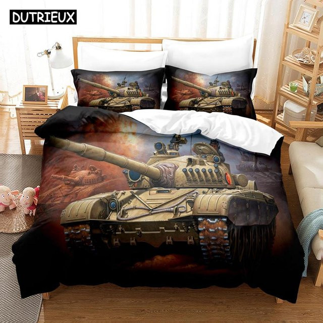 Binchi Outdoor Product 3D Panzer Bettwäscheset aus Mikrofaser mit Kissenbezug, Schwarz, B/H: 260 x 220 cm - Bild 1