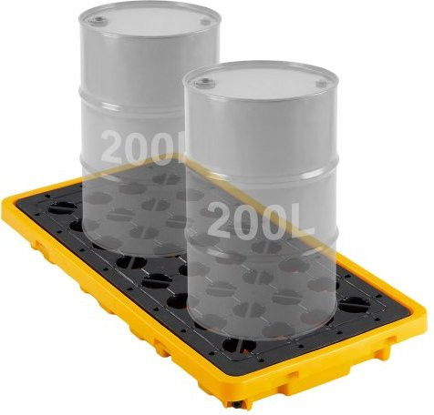 VEVOR Auffangpalette für 2 Fässer, Low Profile Spill Containment Plattform aus Polyethylen mit Ablauf, Gelb, B/T/H: 131,6 x 68,0 x 15,0 cm - Bild 1