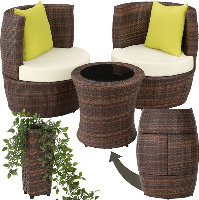 tectake Aluminium Rattan Sitzgruppe Nizza in Schwarz-Braun mit Sicherheitsglasplatte, wetterfest und UV-beständig, B/T/H: 68 x 71 x 72 cm - Bild 1