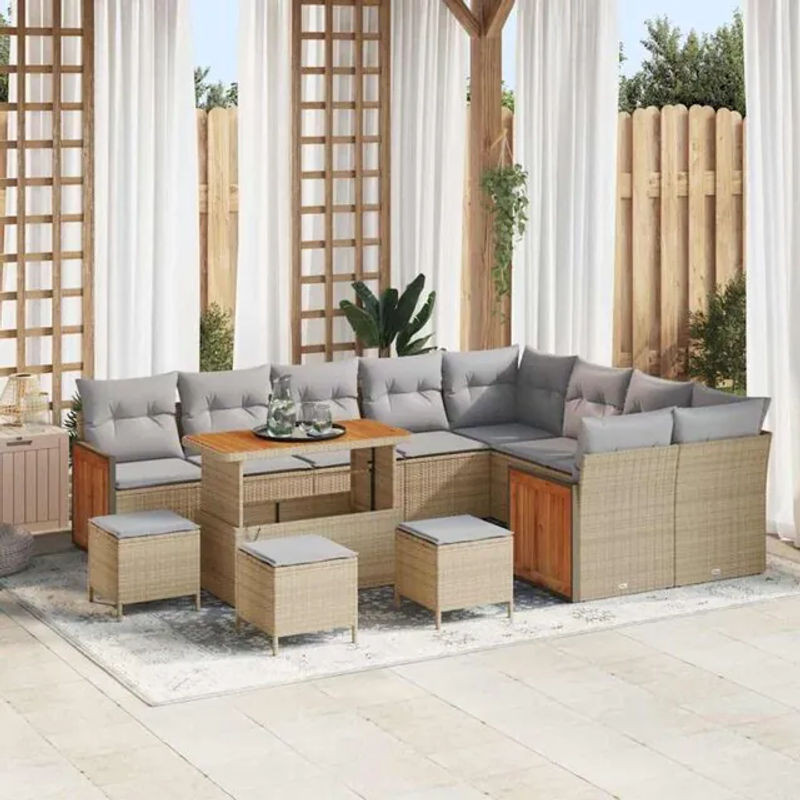 Vidaxl Polyrattan Garten-Sofa-Set aus 13 Teilen in Beige und Grau mit Fußhocker, modulares Loungemöbel-Set, B/T/H: 110 x 55 x 71 cm - Bild 1