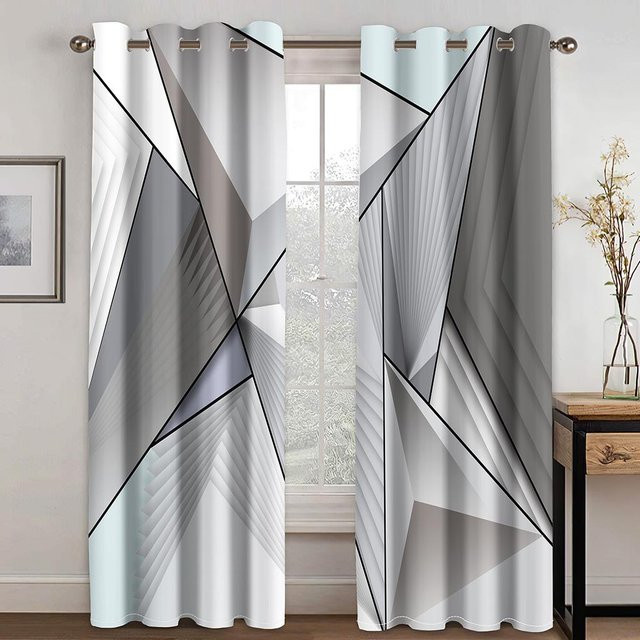 Dekorative 3D-Geometrie-Muster Vorhänge mit Wind-Design, 2er-Set, Grau, halbtransparent, Polyester, Breite: 50 cm, Höhe: 130 cm - Bild 1