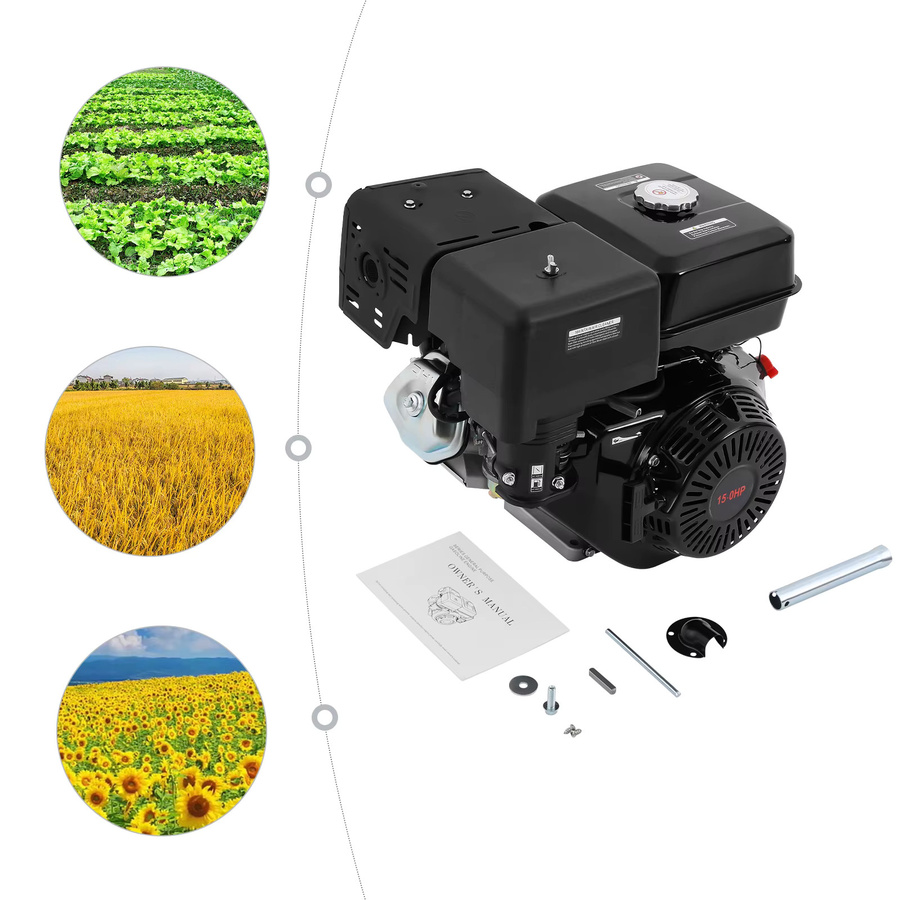 Bymaocar 15 PS Benzinmotor mit 420 cm³ OHV 4-Takt Einzylinder in Schwarz, 8800 W Nennleistung, 9700 W Maximalleistung, luftgekühlt mit 6,5 L Kraftstofftank und Ölalarm - Bild 5