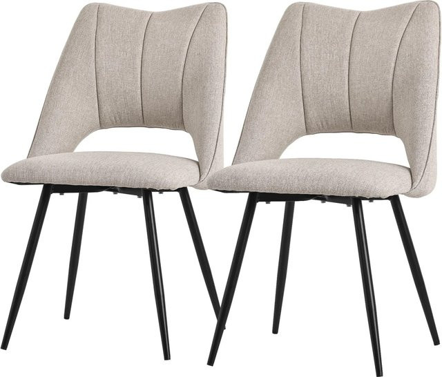 ML-Design Esszimmerstuhl 2er Set Beige gepolstert mit Stoffbezug und Stahlgestell B/T/H: 45 x 50 x 89 cm - Bild 2
