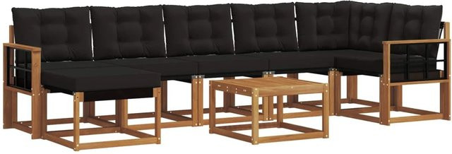 vidaXL Outdoor-Sofagarnitur 8-teilig L-Form aus Akazienholz mit Kissen in Schwarz und Braun - Bild 1