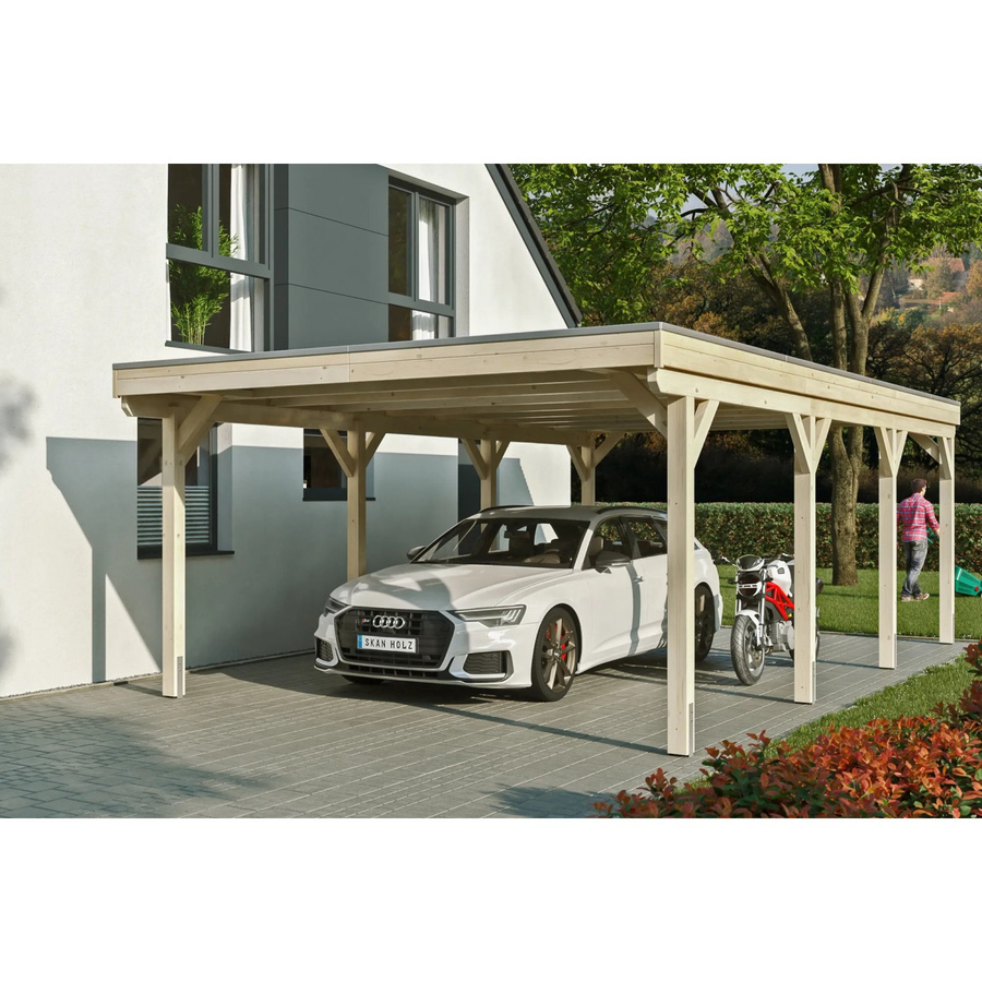 Skan Holz Carport Grunewald aus Fichte Leimholz mit EPDM-Dach in Beige, B: 427 cm, T: 796 cm, H: 251 cm - Bild 2