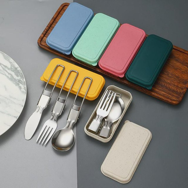 DODOA Klappbesteck-Set aus Edelstahl 304 in Grün mit Messer, Gabel und Löffel für Camping und Picknick - Bild 1