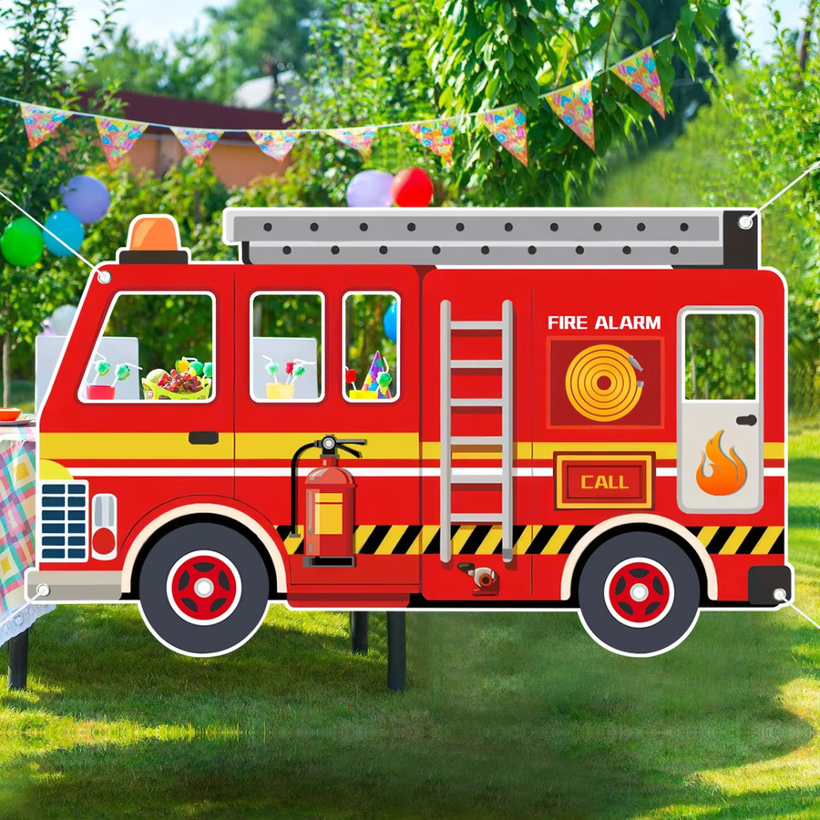 OURFETE Feuerwehrauto Party-Deko aus Papier in Rot für Kindergeburtstage und Fotografie-Requisiten - Bild 4