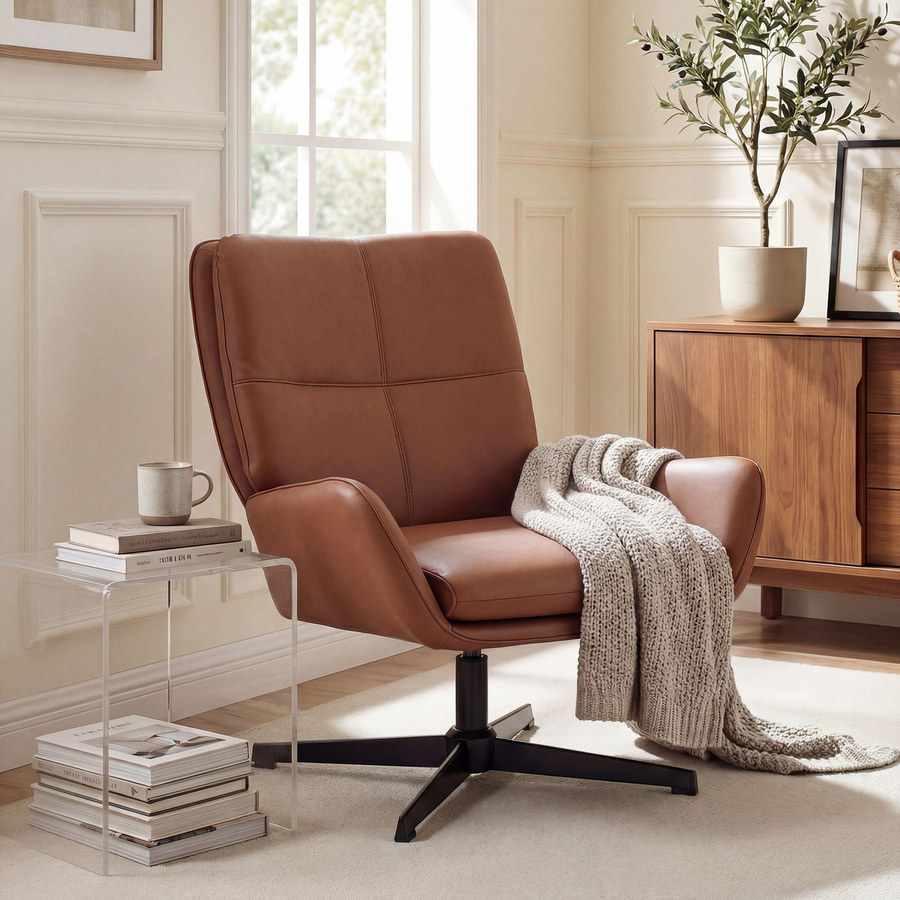 Drehbarer Sessel von HOMCOM in Braun mit PU-Bezug und Metallgestell für Wohnzimmer und Schlafzimmer - Bild 2