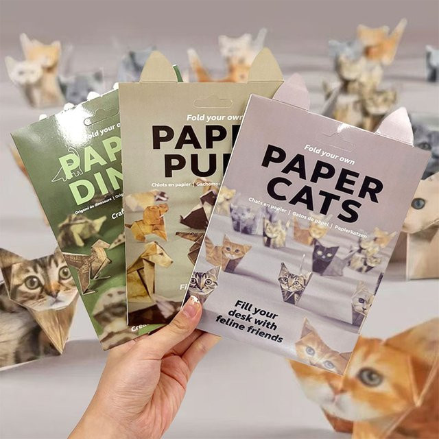 Origami-Papier-Set mit Katzen-, Welpen- und Dinosaurier-Designs, 50 Blatt, Mehrfarbig - Bild 1