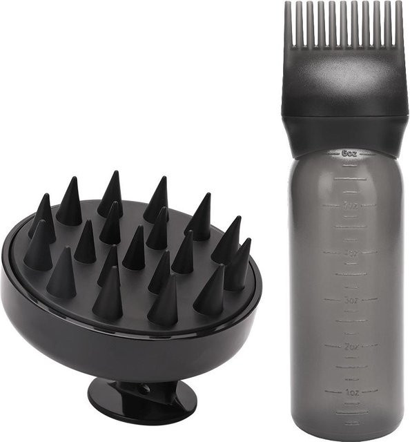 Love Home Garden Haaröl-Spenderflasche mit Wurzelkamm-Applikator, Schwarz - Bild 1