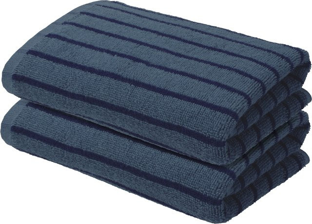 LIVARNO Frottier-Handtücher aus Baumwolle, 2 Stück, Blau, gestreift, Breite: 50 cm, Länge: 100 cm - Bild 1