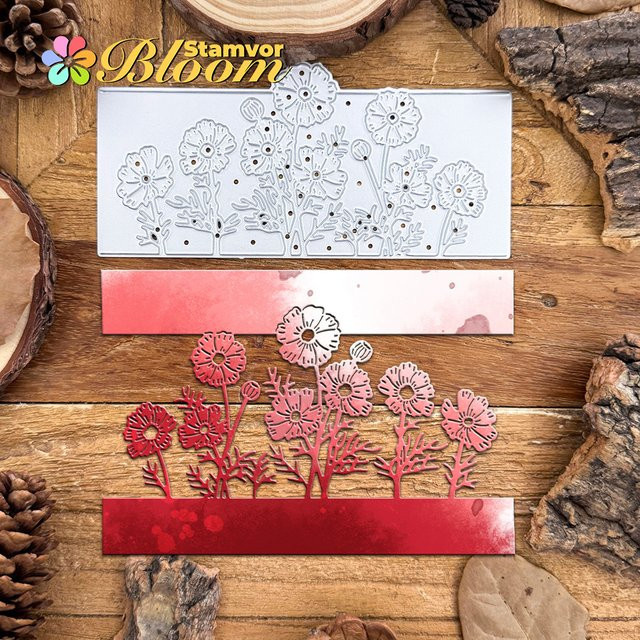 Silberne Metall-Stanzformen mit Mohnblumen für Scrapbooking und dekorative Prägung - Bild 1