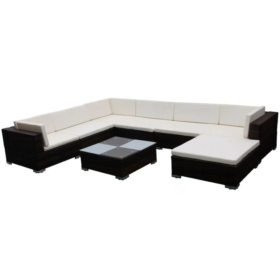 vidaXL 8-teiliges Garten-Lounge-Set aus Poly Rattan in Braun mit Auflagen und Glastisch - Bild 2