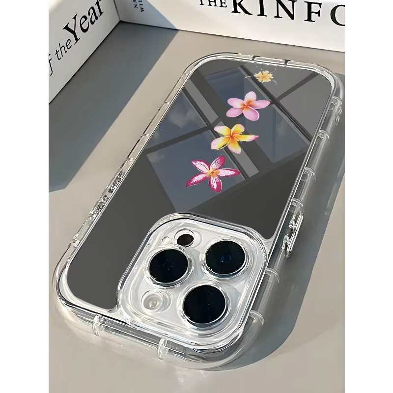 Elegante Blumen Spiegel Handyhülle mit Linsenring für iPhone 11 bis iPhone 17 Pro Max Plus und Air - Bild 3
