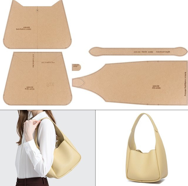 QJH DIY Leder-Nähvorlage für Damen-Gemüsekorb-Tasche und Schultertasche in Beige - Bild 1