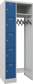 Stier Garderobe mit 5 Fächern und offener Garderobe, Lichtgrau/Enzianblau, mit Zylinderschloss - Bild 1