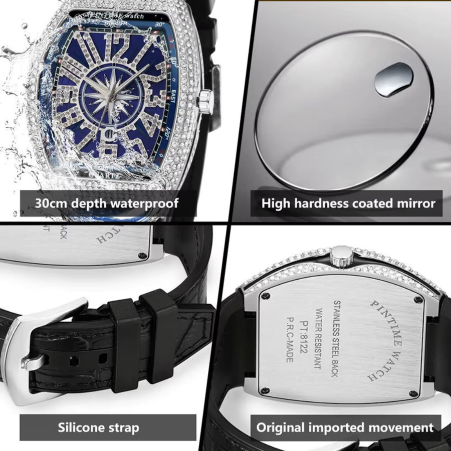 ZBJP Armbanduhr Tonneau, Edelstahl, Bicolor, Diamant, Quarz, Herren - Bild 2