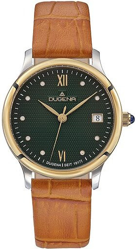 Dugena Damenuhr, Quarz, Edelstahl, Leder, Grün, 32 mm - Bild 1