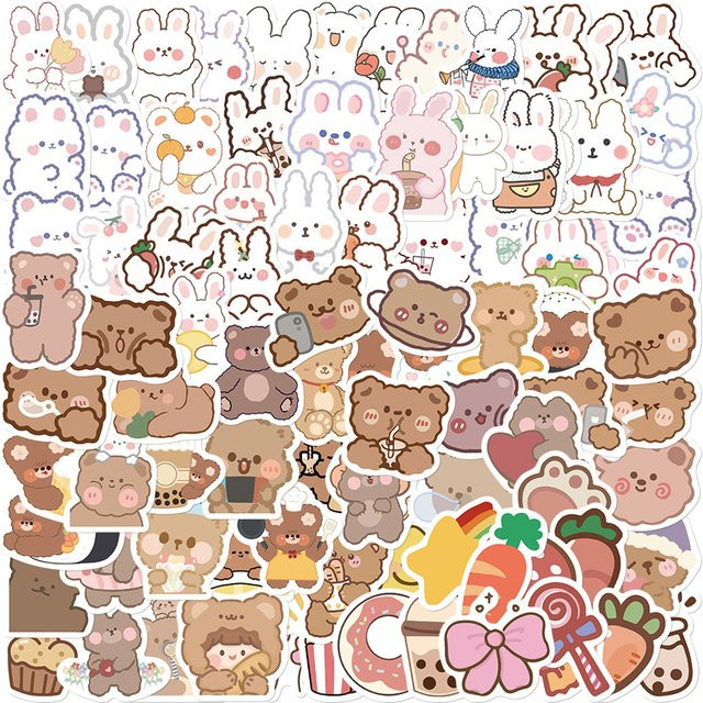 90 Stück Kawaii Aufkleber mit Kaninchen und Bär von BulingBulingStickers für Kinder, Notebook und Gepäck, Mehrfarbig - Bild 1