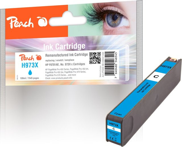 Peach HP 973 XC Druckerpatrone XL Cyan, wiederaufbereitet, ersetzt HP No. 973X C (F6T81AE), passend für HP PageWide Pro 450, HP PageWide Pro 452 dn und HP PageWide Pro 452 dw - Bild 1