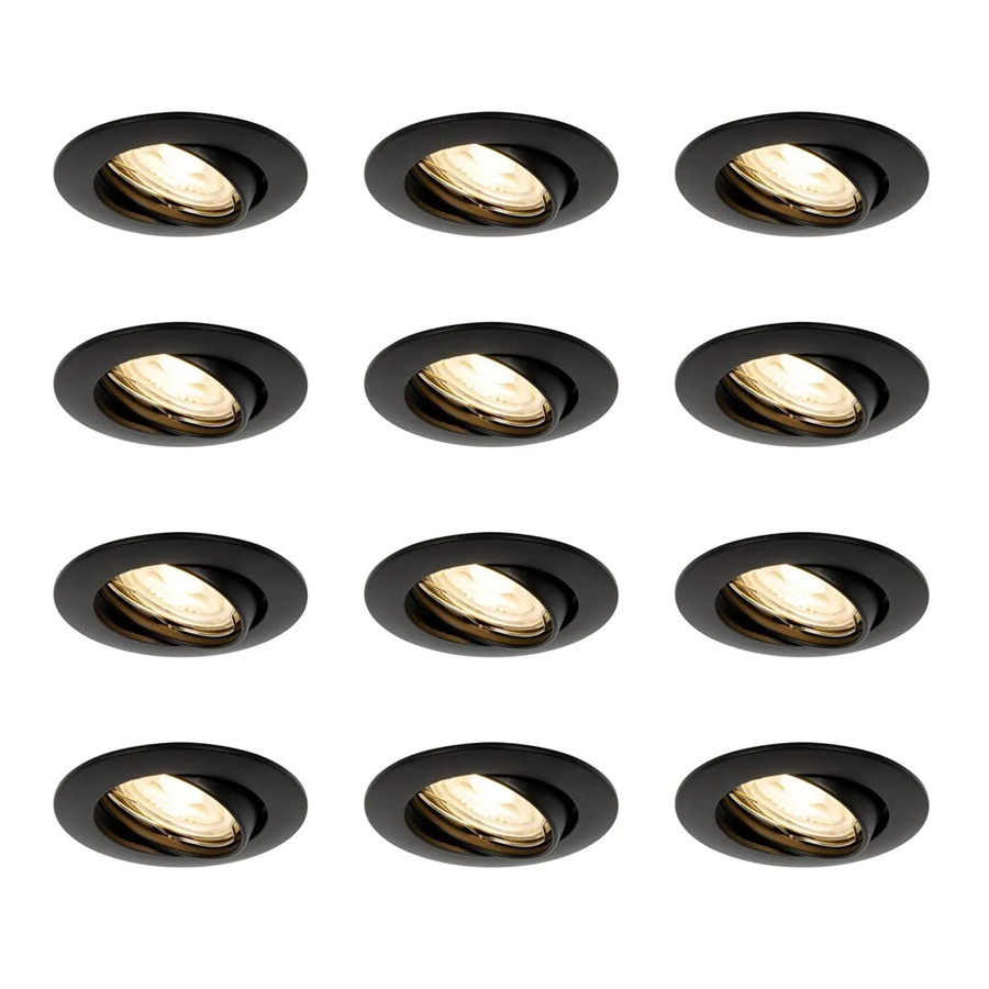 QAZQA Set mit 12 verstellbaren Einbaustrahlern in Schwarz, GU10, modern für Wohnzimmer, Küche oder Flur - Bild 2